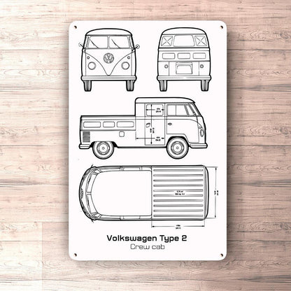 Volkswagen VW Type 2 Crew Cab Blueprint Skilte, Musemåtte, Dørmåtte-Blueprint-VW-Garage Culture Shop- garage - man cave - merchandise