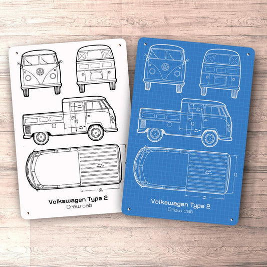 Volkswagen VW Type 2 Crew Cab Blueprint Skilte, Musemåtte, Dørmåtte-Blueprint-VW-Garage Culture Shop- garage - man cave - merchandise
