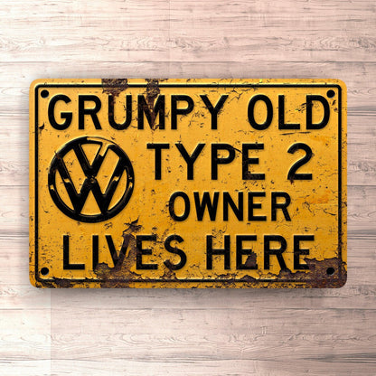Volkswagen VW Type 2 Grumpy Old VW Type 2 Owner Lives Here Skilte, Musemåtte, Dørmåtte-Skilte-VW-Garage Culture Shop- garage - man cave - merchandise