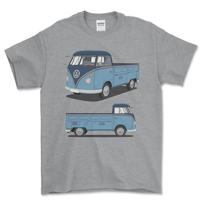Volkswagen VW Type 2 T1 Spleetscreen Pickup - One Line Style Unisex T-Shirt-Beklædning-VW-Grå Sport-S-Forside-Garage Culture Shop- garage - man cave - merchandise