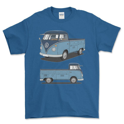 Volkswagen VW Type 2 T1 Spleetscreen Pickup - One Line Style Unisex T-Shirt-Beklædning-VW-Blå Royal-S-Forside-Garage Culture Shop- garage - man cave - merchandise