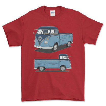Volkswagen VW Type 2 T1 Spleetscreen Pickup - One Line Style Unisex T-Shirt-Beklædning-VW-Rød-S-Forside-Garage Culture Shop- garage - man cave - merchandise