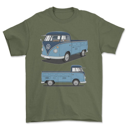 Volkswagen VW Type 2 T1 Spleetscreen Pickup - One Line Style Unisex T-Shirt-Beklædning-VW-Grøn Militær-S-Forside-Garage Culture Shop- garage - man cave - merchandise