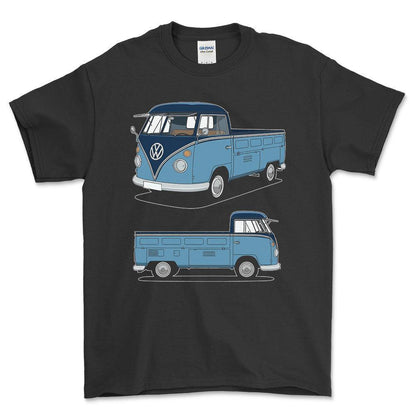 Volkswagen VW Type 2 T1 Spleetscreen Pickup - One Line Style Unisex T-Shirt-Beklædning-VW-Sort-S-Forside-Garage Culture Shop- garage - man cave - merchandise