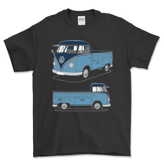 Volkswagen VW Type 2 T1 Spleetscreen Pickup - One Line Style Unisex T-Shirt-Beklædning-VW-Sort-S-Forside-Garage Culture Shop- garage - man cave - merchandise