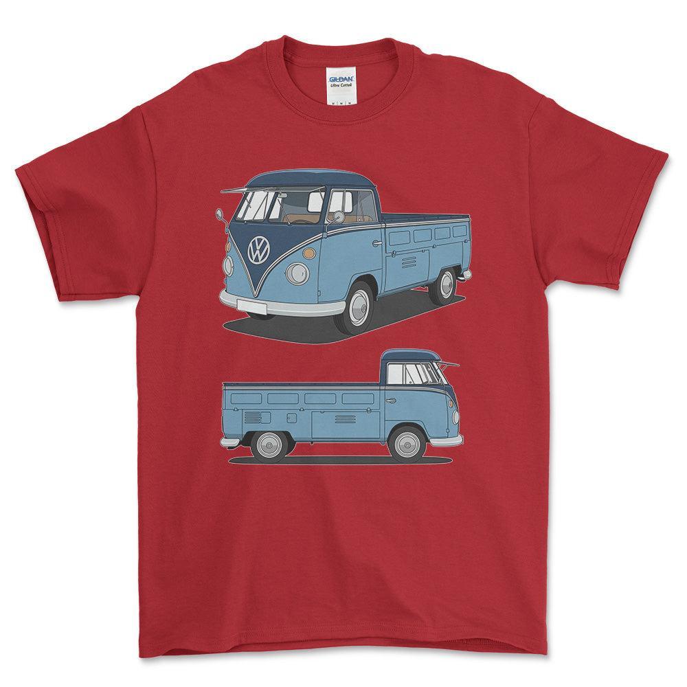 Volkswagen VW Type 2 T1 Spleetscreen Pickup - Unisex T-Shirt-Beklædning-VW-Rød-S-Garage Culture Shop- garage - man cave - merchandise