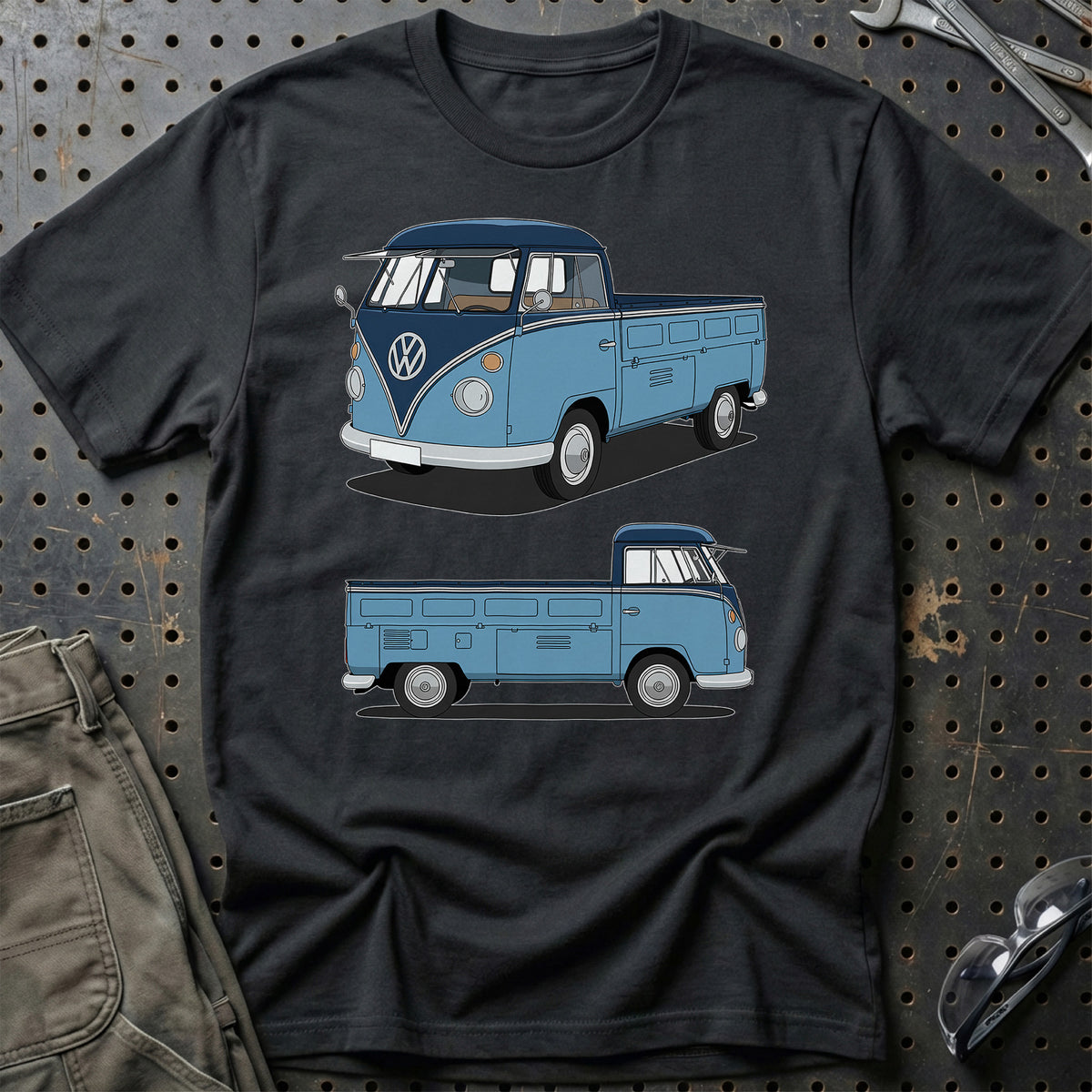 
Volkswagen VW Type 2 T1 Spleetscreen Pickup Unisex T-Shirt – Sort – print foran