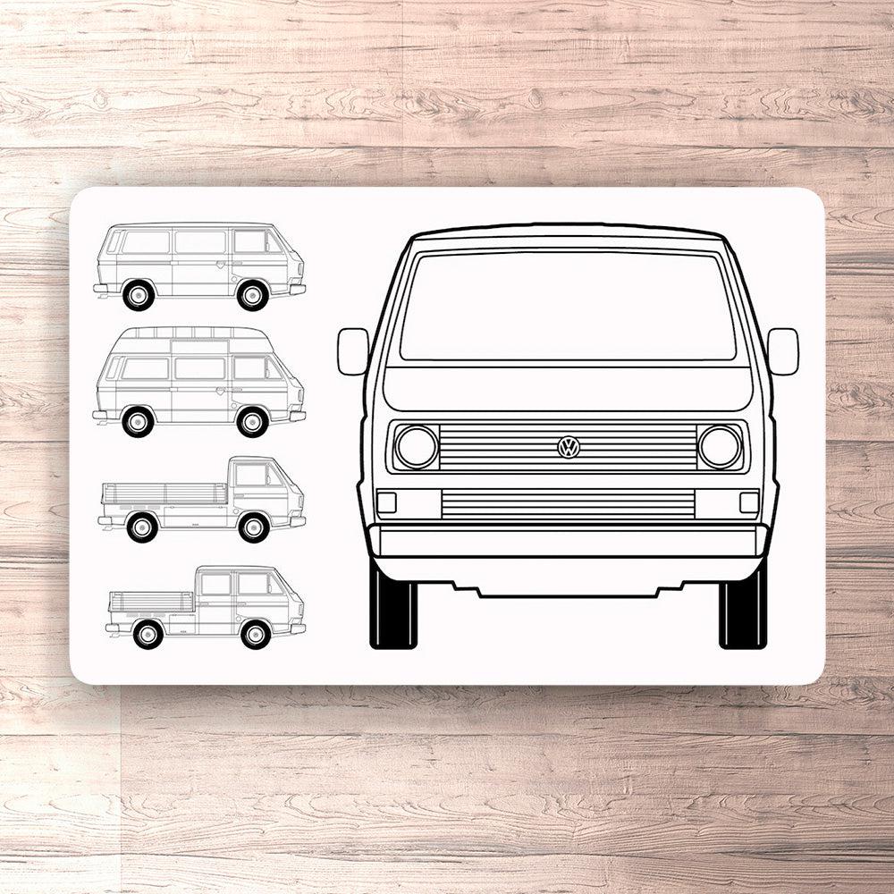 Volkswagen VW Type 2 T3 Blueprint Skilte, Musemåtte, Dørmåtte-Blueprint-VW-Garage Culture Shop- garage - man cave - merchandise