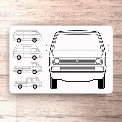 Volkswagen VW Type 2 T3 Blueprint Skilte, Musemåtte, Dørmåtte-Blueprint-VW-Garage Culture Shop- garage - man cave - merchandise