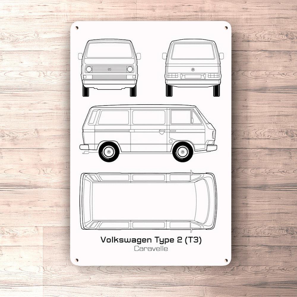 Volkswagen VW Type 2 T3 Caravelle Blueprint Skilte, Musemåtte, Dørmåtte-Blueprint-VW-Garage Culture Shop- garage - man cave - merchandise