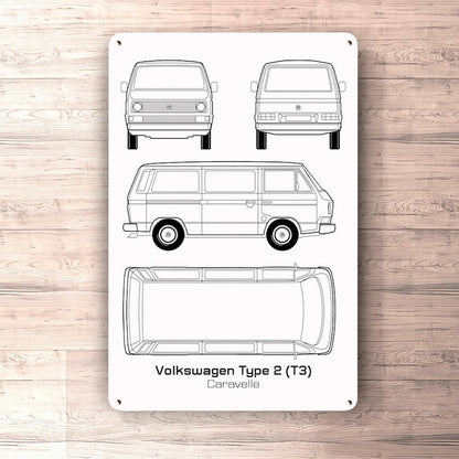 Volkswagen VW Type 2 T3 Caravelle Blueprint Skilte, Musemåtte, Dørmåtte-Blueprint-VW-Garage Culture Shop- garage - man cave - merchandise