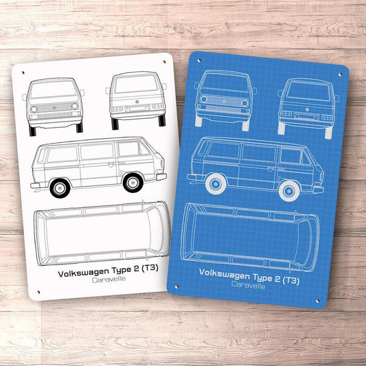 Volkswagen VW Type 2 T3 Caravelle Blueprint Skilte, Musemåtte, Dørmåtte-Blueprint-VW-Garage Culture Shop- garage - man cave - merchandise