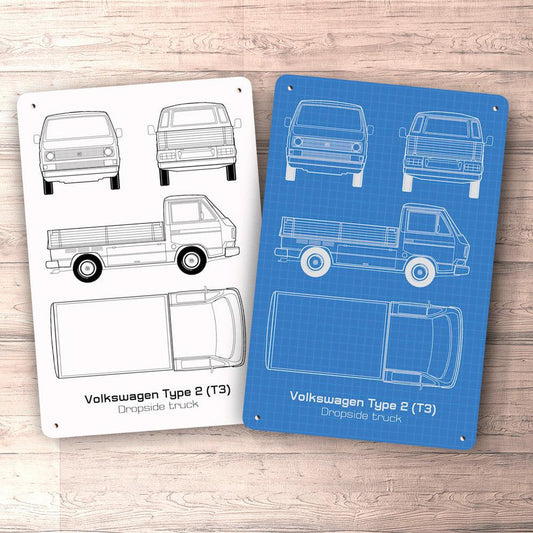 Volkswagen VW Type 2 T3 Dropside Truck Blueprint Skilte, Musemåtte, Dørmåtte-Blueprint-VW-Garage Culture Shop- garage - man cave - merchandise