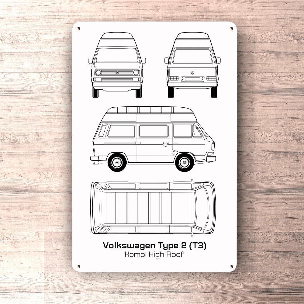 Volkswagen VW Type 2 T3 Kombi High Roof Blueprint Skilte, Musemåtte, Dørmåtte-Blueprint-VW-Garage Culture Shop- garage - man cave - merchandise