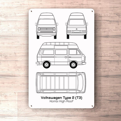 Volkswagen VW Type 2 T3 Kombi High Roof Blueprint Skilte, Musemåtte, Dørmåtte-Blueprint-VW-Garage Culture Shop- garage - man cave - merchandise