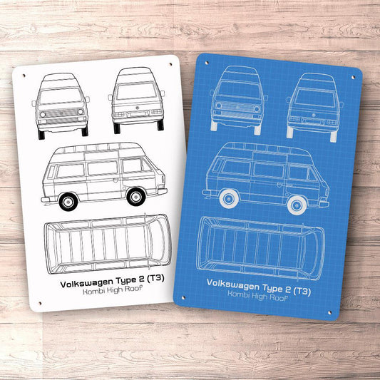 Volkswagen VW Type 2 T3 Kombi High Roof Blueprint Skilte, Musemåtte, Dørmåtte-Blueprint-VW-Garage Culture Shop- garage - man cave - merchandise