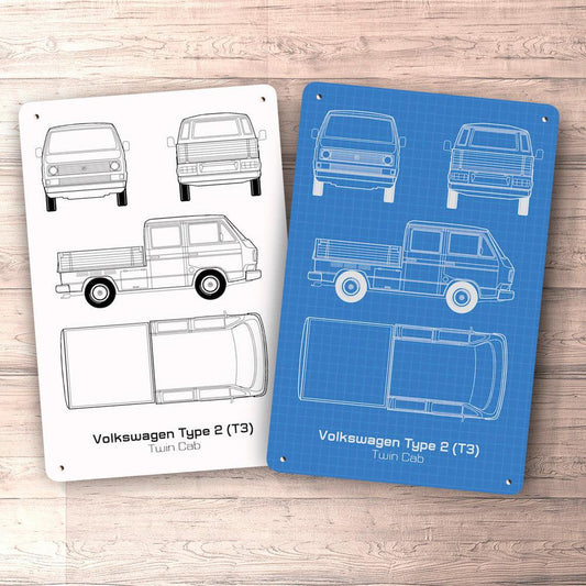 Volkswagen VW Type 2 T3 Twin Cab Blueprint Skilte, Musemåtte, Dørmåtte-Blueprint-VW-Garage Culture Shop- garage - man cave - merchandise