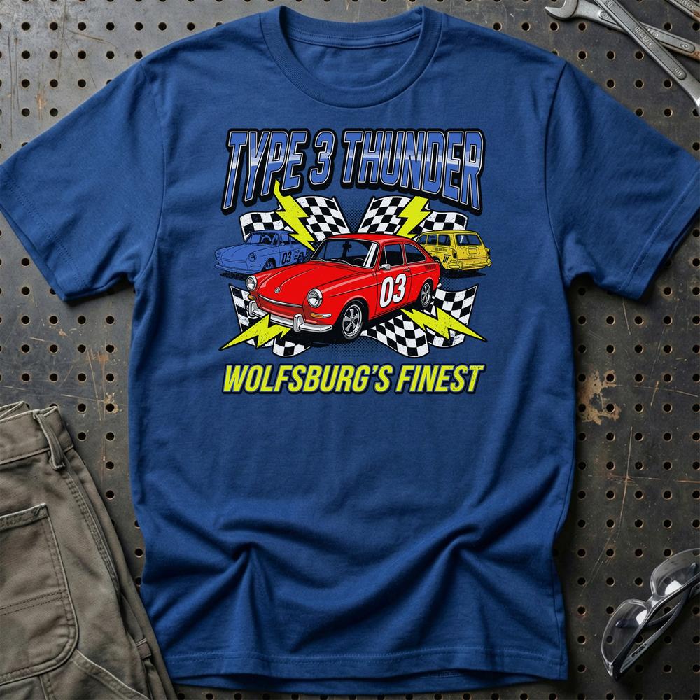 Volkswagen VW Type 3 Thunder Wolfsburg Klassiker T-Shirt-Beklædning-VW-Blå Royal-S-Garage Culture Shop- garage - man cave - merchandise