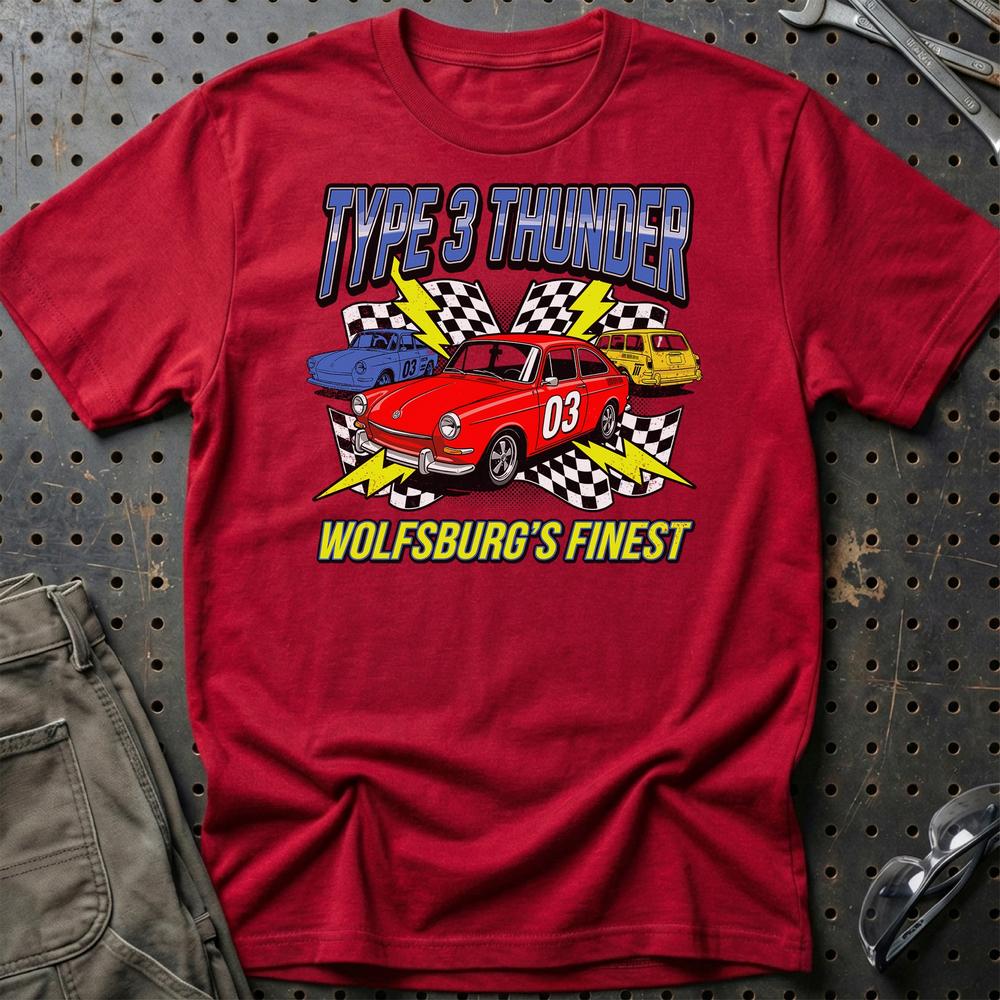 Volkswagen VW Type 3 Thunder Wolfsburg Klassiker T-Shirt-Beklædning-VW-Rød-S-Garage Culture Shop- garage - man cave - merchandise