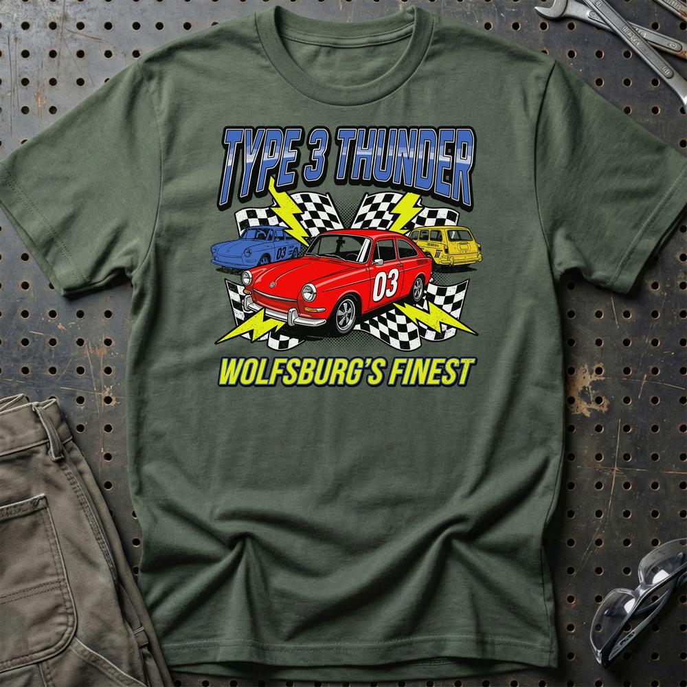 Volkswagen VW Type 3 Thunder Wolfsburg Klassiker T-Shirt-Beklædning-VW-Grøn Militær-S-Garage Culture Shop- garage - man cave - merchandise