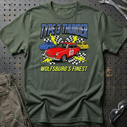Volkswagen VW Type 3 Thunder Wolfsburg Klassiker - Unisex T-Shirt-Beklædning-VW-Grøn Militær-S-Garage Culture Shop- garage - man cave - merchandise
