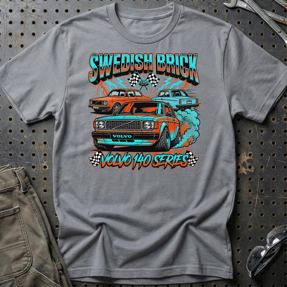 Volvo 140 Series Swedish Brick Retro Klassiker - Unisex T-Shirt-Beklædning-Volvo-Grå Sport-S-Garage Culture Shop- garage - man cave - merchandise