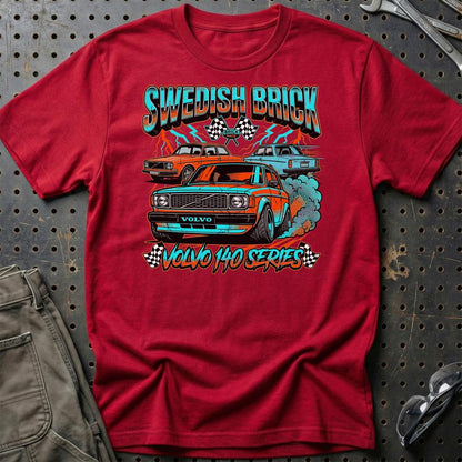 Volvo 140 Series Swedish Brick Retro Klassiker - Unisex T-Shirt-Beklædning-Volvo-Rød-S-Garage Culture Shop- garage - man cave - merchandise