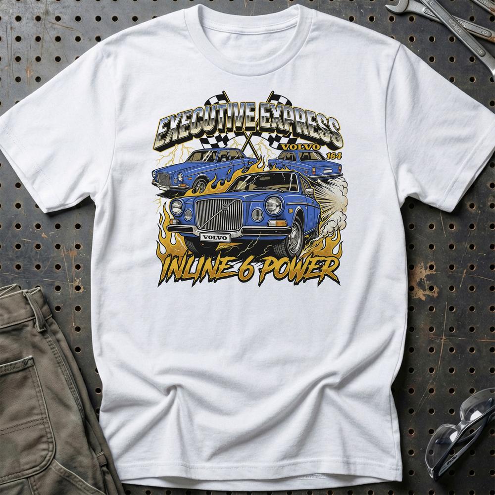Volvo 164 Executive Express Inline 6 Power T-Shirt-Beklædning-Volvo-Hvid-S-Garage Culture Shop- garage - man cave - merchandise