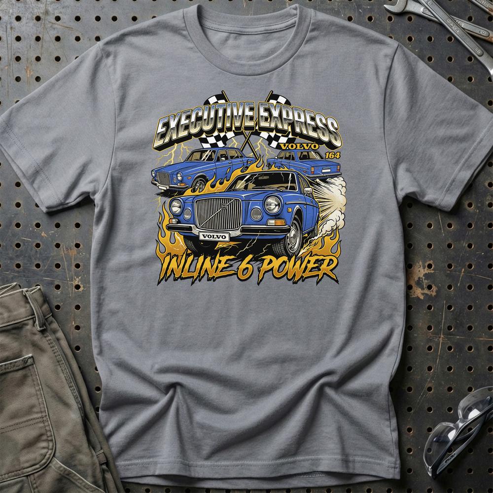 Volvo 164 Executive Express Inline 6 Power T-Shirt-Beklædning-Volvo-Grå Sport-S-Garage Culture Shop- garage - man cave - merchandise