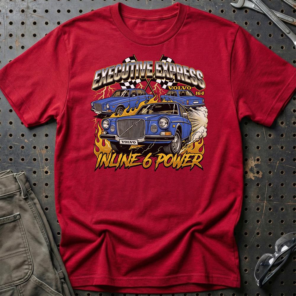 Volvo 164 Executive Express Inline 6 Power T-Shirt-Beklædning-Volvo-Rød-S-Garage Culture Shop- garage - man cave - merchandise