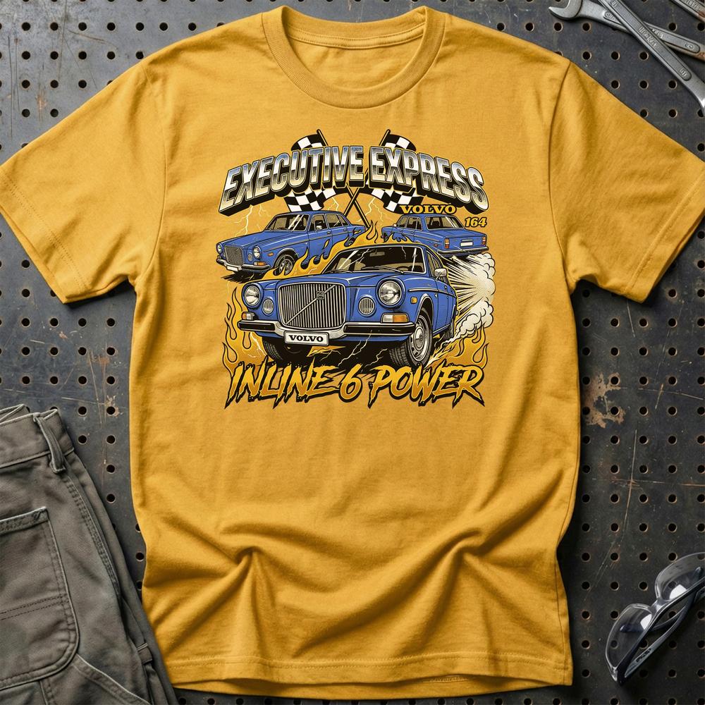Volvo 164 Executive Express Inline 6 Power T-Shirt-Beklædning-Volvo-Guld-S-Garage Culture Shop- garage - man cave - merchandise