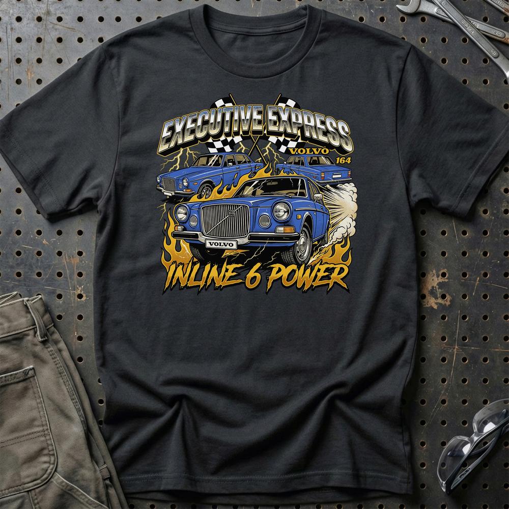 Volvo 164 Executive Express Inline 6 Power T-Shirt-Beklædning-Volvo-Sort-S-Garage Culture Shop- garage - man cave - merchandise