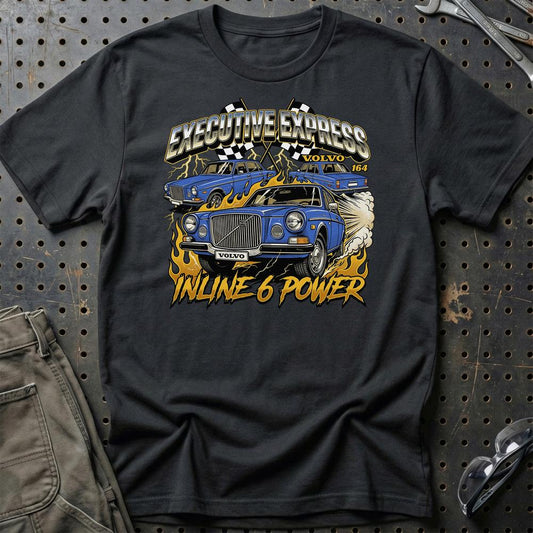 Volvo 164 Executive Express Inline 6 Power - Unisex T-Shirt-Beklædning-Volvo-Sort-S-Garage Culture Shop- garage - man cave - merchandise
