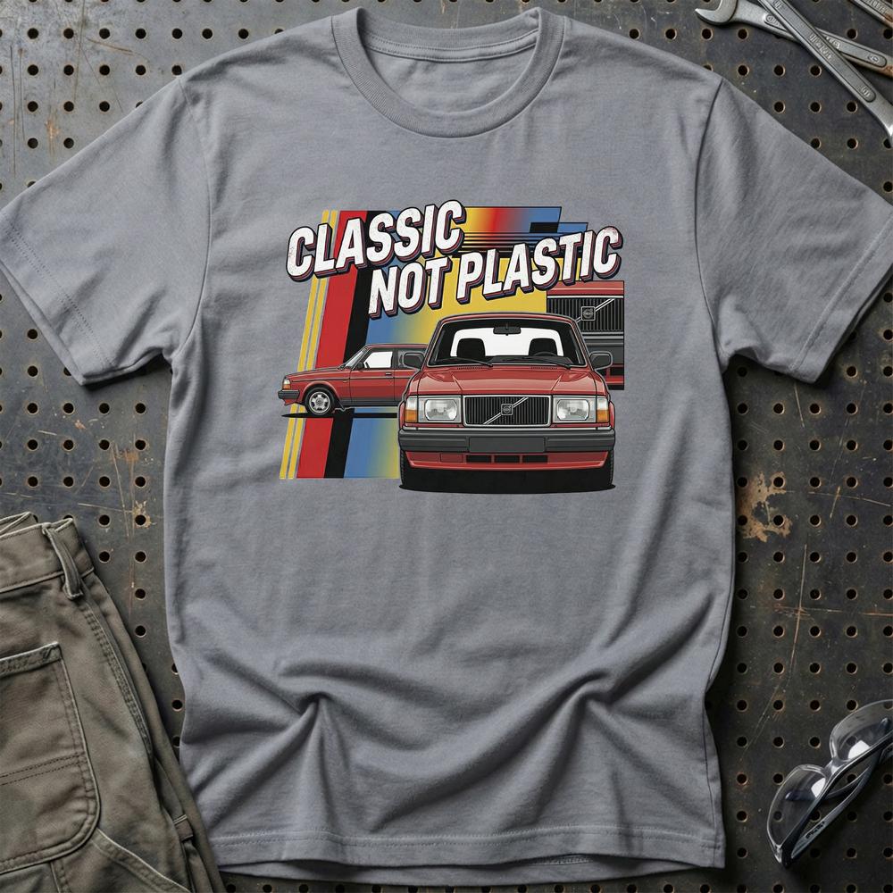 Volvo 240 Classic Not Plastic T-Shirt-Beklædning-Volvo-Grå Sport-S-Garage Culture Shop- garage - man cave - merchandise