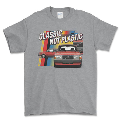 Volvo 240 Classic Not Plastic - Unisex T-Shirt-Beklædning-Volvo-Grå Sport-S-Forside-Garage Culture Shop- garage - man cave - merchandise