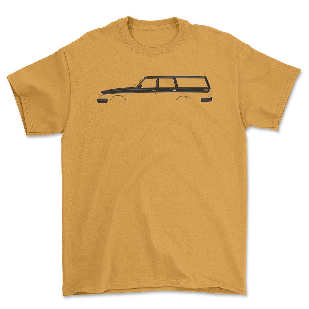 Volvo 240 Kombi Outline - Unisex T-Shirt , Bomuld-Beklædning-Volvo-Guld-S-Forside-Garage Culture Shop- garage - man cave - merchandise