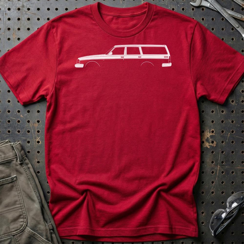 Volvo 240 Kombi Outline - Unisex T-Shirt , Bomuld-Beklædning-Volvo-Rød-S-Garage Culture Shop- garage - man cave - merchandise