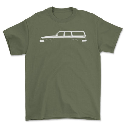 Volvo 240 Kombi Outline - Unisex T-Shirt , Bomuld-Beklædning-Volvo-Grøn Militær-S-Forside-Garage Culture Shop- garage - man cave - merchandise