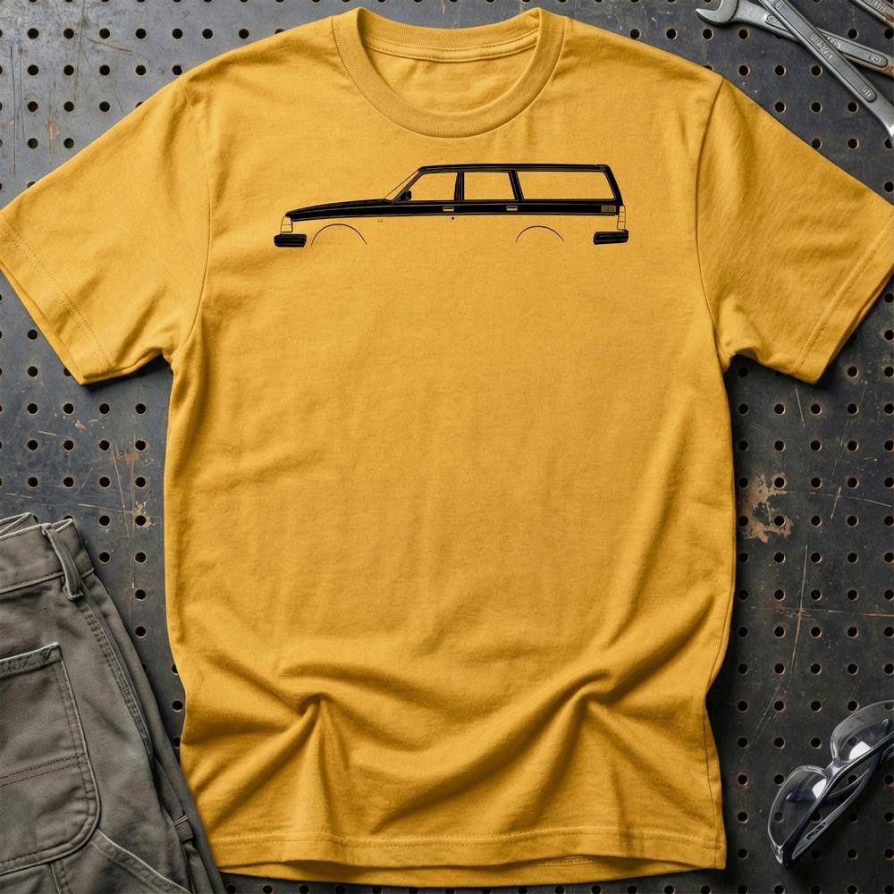 Volvo 240 Kombi Outline - Unisex T-Shirt , Bomuld-Beklædning-Volvo-Guld-S-Garage Culture Shop- garage - man cave - merchandise