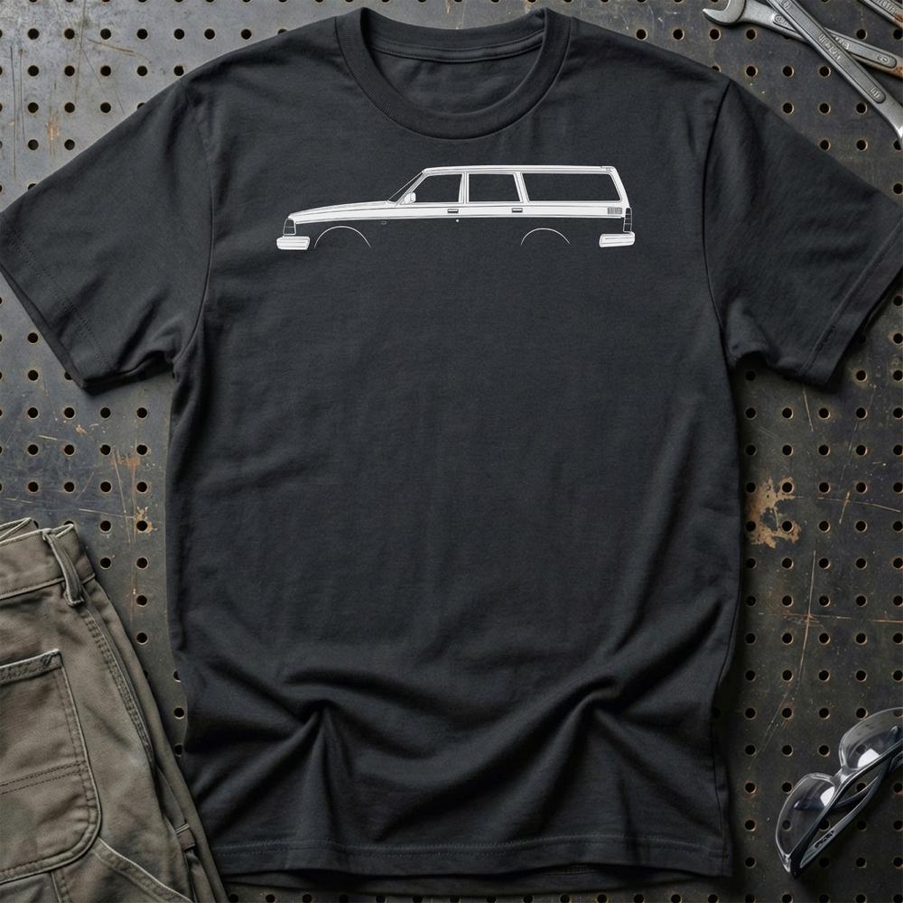 Volvo 240 Kombi Outline - Unisex T-Shirt , Bomuld-Beklædning-Volvo-Sort-S-Garage Culture Shop- garage - man cave - merchandise