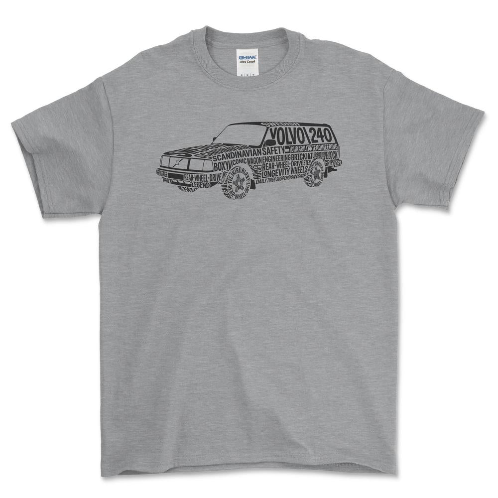 Volvo 240 Old School Typography T-Shirt-Beklædning-Volvo-Grå Sport-S-Garage Culture Shop- garage - man cave - merchandise