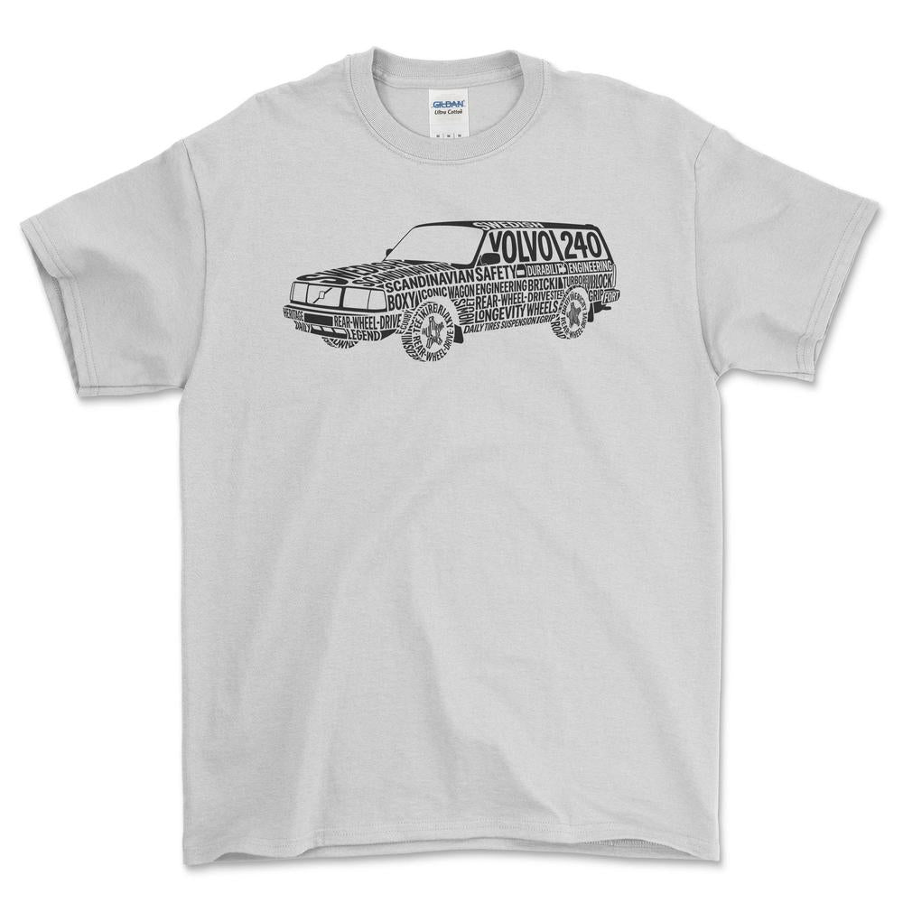 Volvo 240 Old School Typography - Unisex T-Shirt-Beklædning-Volvo-Hvid-S-Forside-Garage Culture Shop- garage - man cave - merchandise