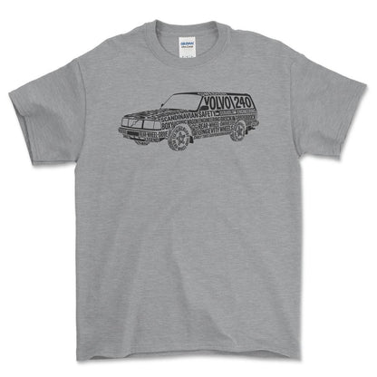 Volvo 240 Old School Typography - Unisex T-Shirt-Beklædning-Volvo-Grå Sport-S-Forside-Garage Culture Shop- garage - man cave - merchandise