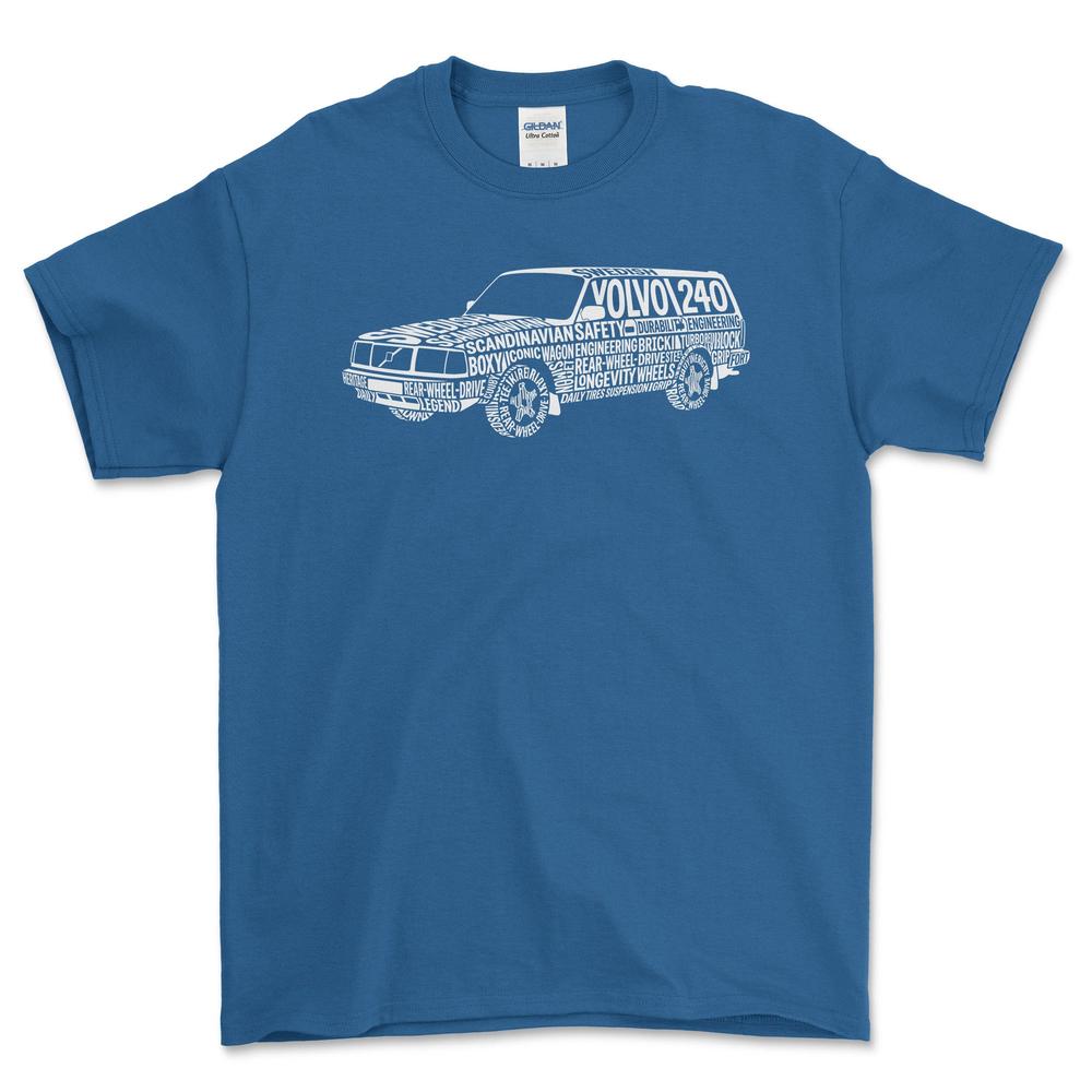 Volvo 240 Old School Typography - Unisex T-Shirt-Beklædning-Volvo-Blå Royal-S-Forside-Garage Culture Shop- garage - man cave - merchandise