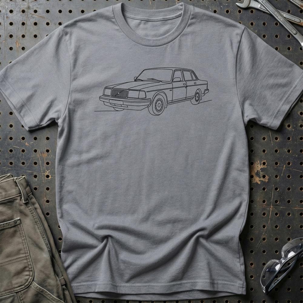 Volvo 240 Sedan - One Line Style T-Shirt-Beklædning-Volvo-Grå Sport-S-Garage Culture Shop- garage - man cave - merchandise