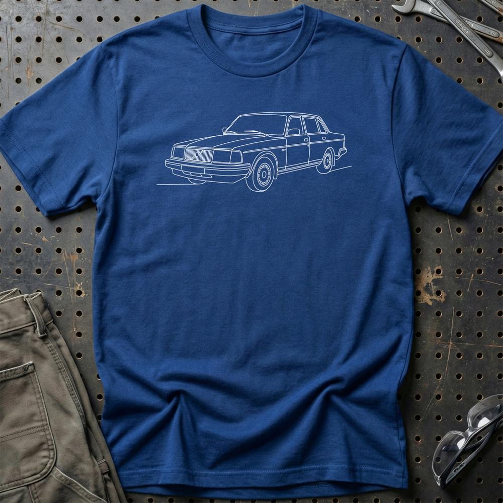 Volvo 240 Sedan - One Line Style T-Shirt-Beklædning-Volvo-Blå Royal-S-Garage Culture Shop- garage - man cave - merchandise