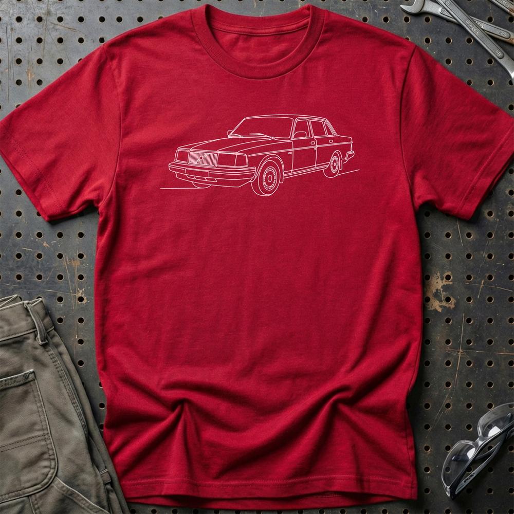 Volvo 240 Sedan - One Line Style T-Shirt-Beklædning-Volvo-Rød-S-Garage Culture Shop- garage - man cave - merchandise