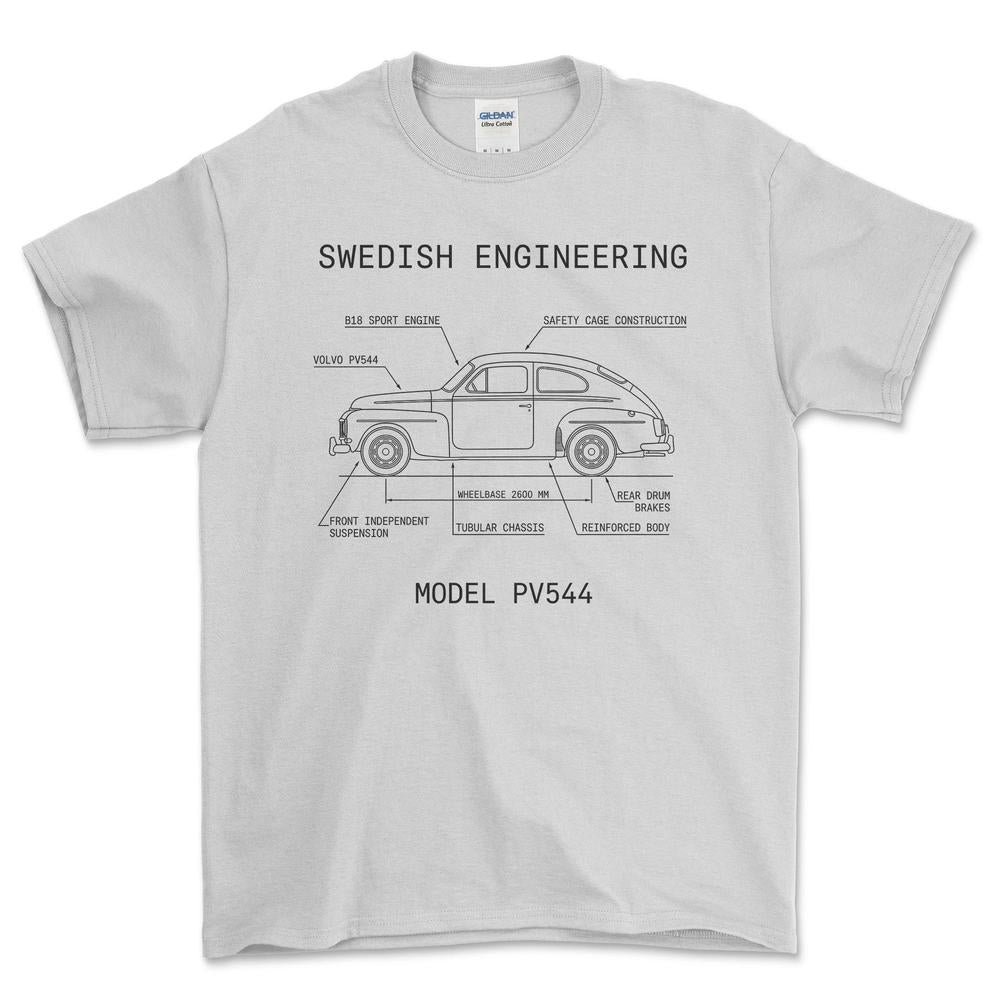 Volvo 544 Swedish Engineering Blueprint - Unisex T-Shirt-Beklædning-Volvo-Hvid-S-Garage Culture Shop- garage - man cave - merchandise