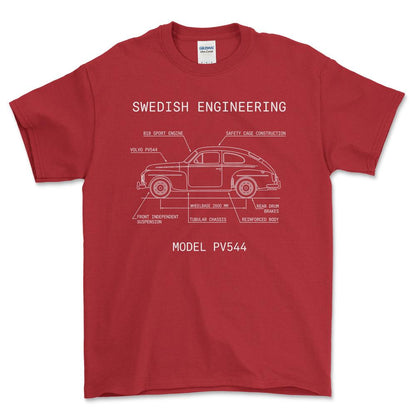 Volvo 544 Swedish Engineering Blueprint - Unisex T-Shirt-Beklædning-Volvo-Rød-S-Garage Culture Shop- garage - man cave - merchandise