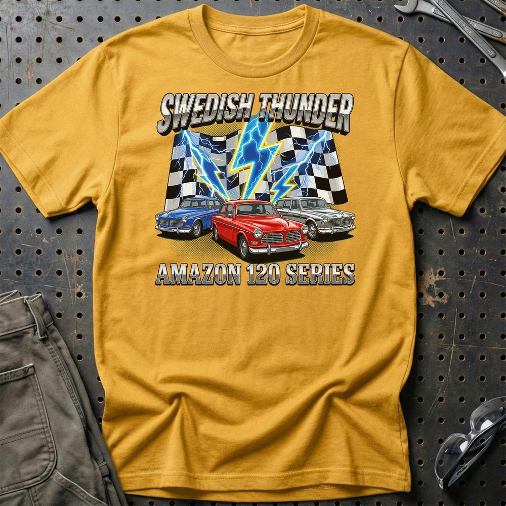 Volvo Amazon 120 Series Classic Car - Unisex T-Shirt-Beklædning-Volvo-Guld-S-Garage Culture Shop- garage - man cave - merchandise